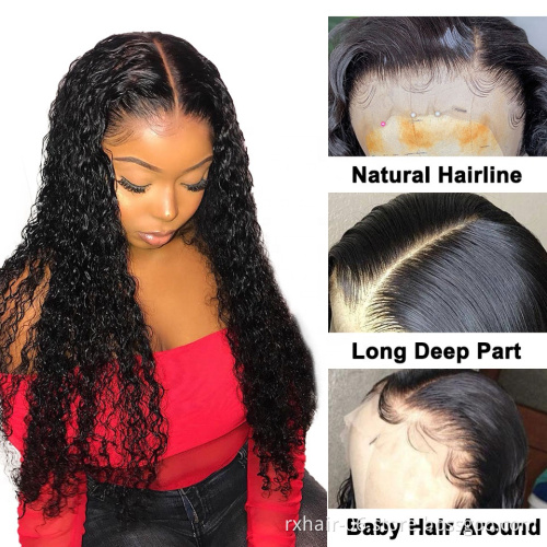 Factory brazilian human hair wigs HD transparent Swiss lace wig,deep wave cuticle aligned lace front glueless water wave wig